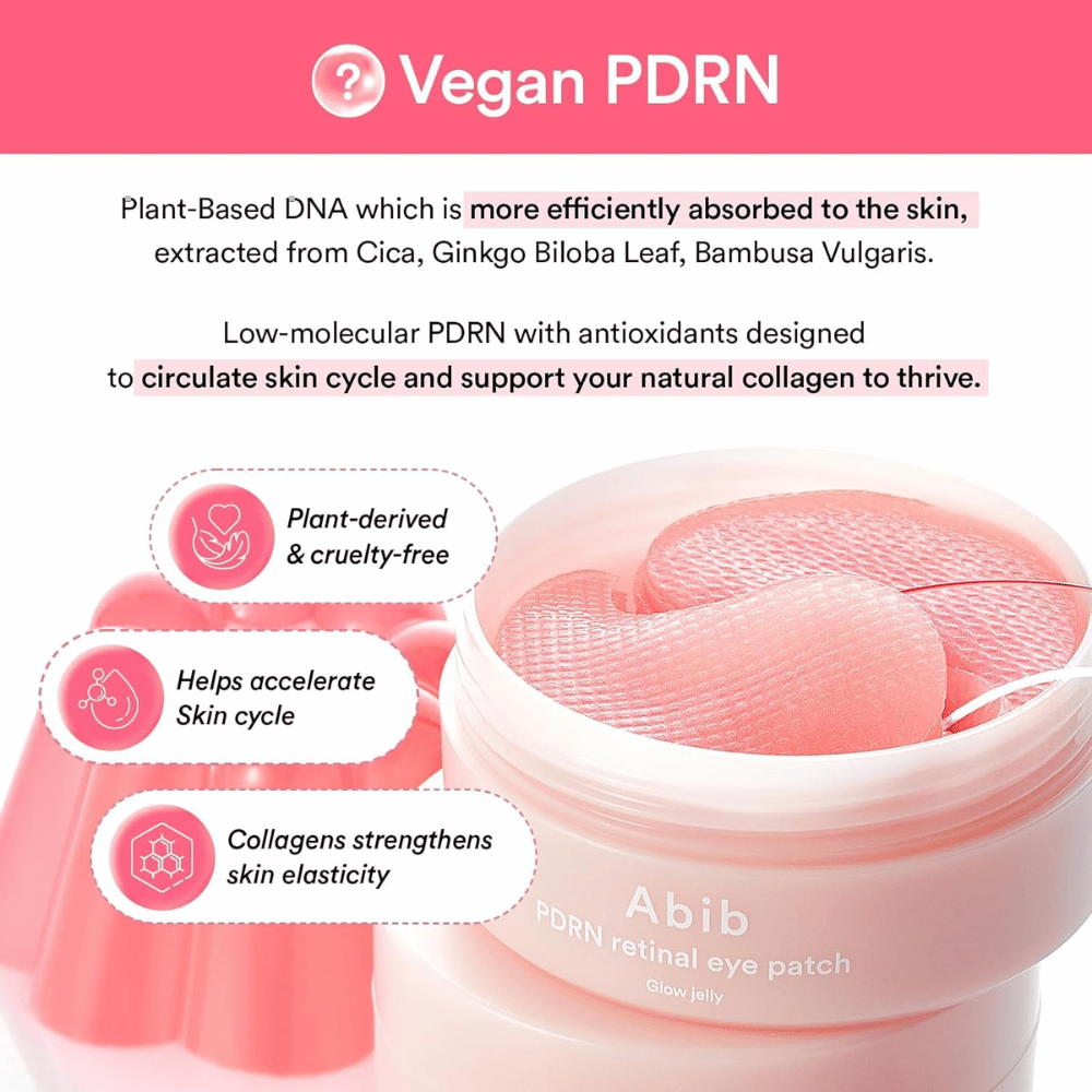 Abib PDRN Retinal Eye Patch Glow Jelly med vegansk PDRN fra planteekstrakt som styrker hudens elastisitet, booster kollagen og forbedrer hudens struktur.