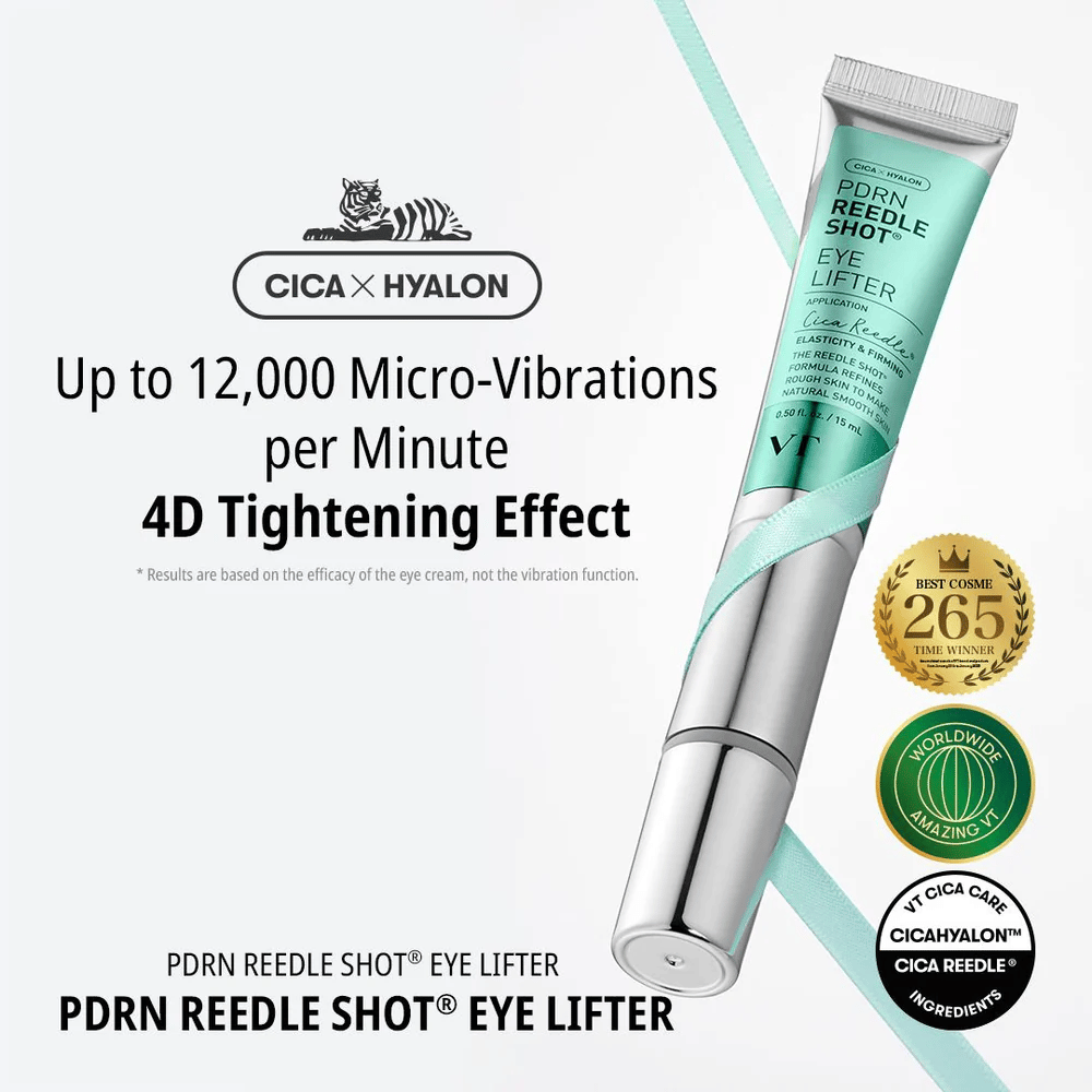 Øyekrem fra VT Cosmetics med PDRN og mikrovibrasjon som reduserer fine linjer, tilfører dyp fuktighet og gir fastere hud rundt øyeområdet
