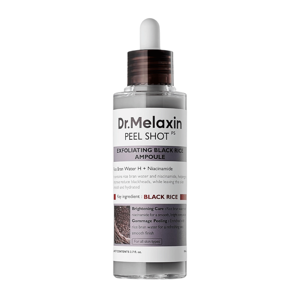 Dr.Melaxin Peel Shot PS Eksfolierende Black Rice Ampoule 80ml med niacinamid og risvann for mild kjemisk peeling