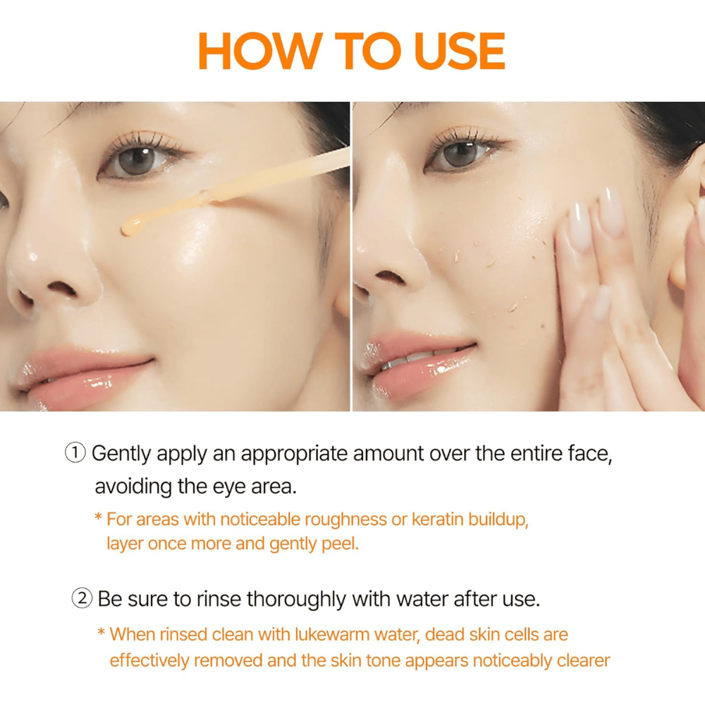 Dr Melaxin Peel Shot Kojic Acid Turmeric Serum påføres i ansiktet for eksfoliering, jevnere hudtone og reduserte pigmentflekker
