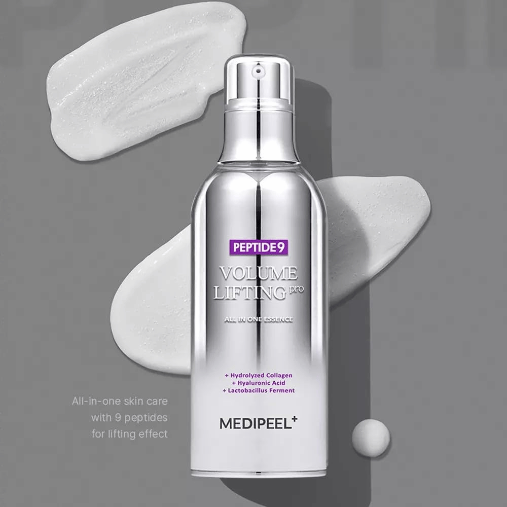 Medi-Peel Peptide 9 Volume Lifting All In One Essence Pro – koreansk essens med peptider, kollagen og hyaluronsyre som hjelper til med å fukte huden og forbedre hudens elastisitet.