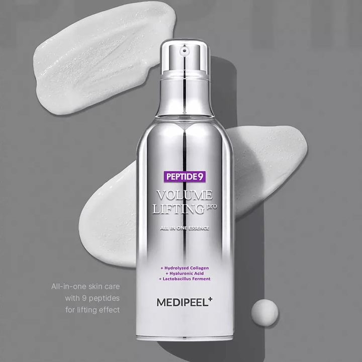 Medi-Peel Peptide 9 Volume Lifting All In One Essence Pro – koreansk essens med peptider, kollagen og hyaluronsyre som hjelper til med å fukte huden og forbedre hudens elastisitet.