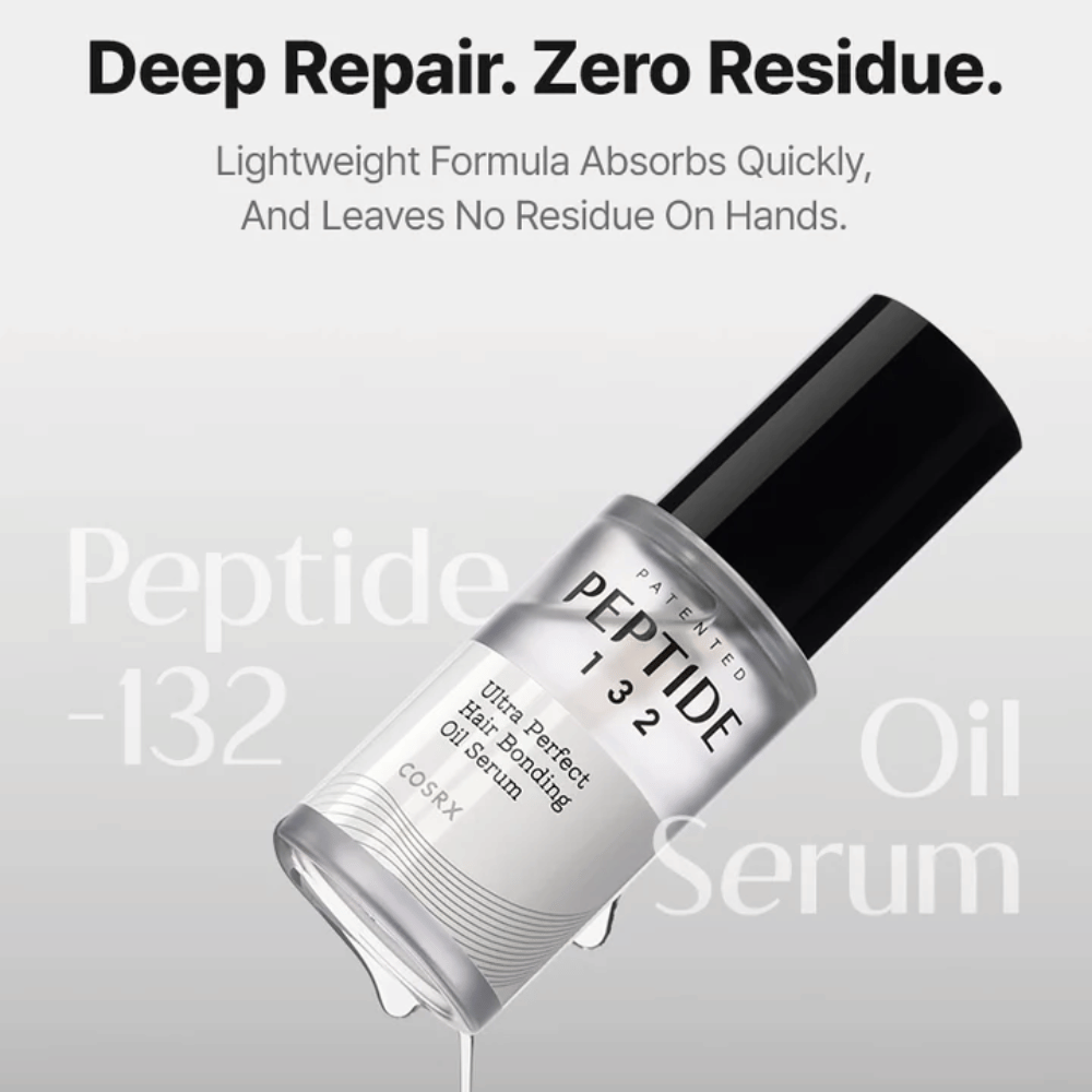 COSRX Peptide 132 Oil Serum – lett formel som absorberes raskt og reparerer håret uten å etterlate rester.