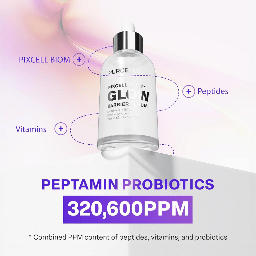 PURCELL Pixcell Biom Glow Barrier Serum med Peptamin Probiotics 320 600 PPM – kombinasjon av peptider, vitaminer og probiotika.