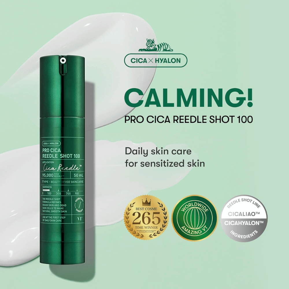 VT Cosmetics Pro Cica Reedle Shot 100 – beroligende daglig serum for sensitiv hud med CICA Hyalon-teknologi og fuktighetsgivende effekt