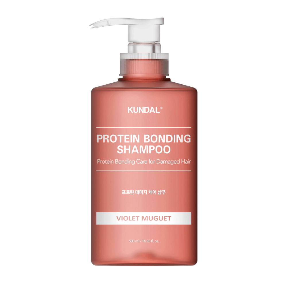 KUNDAL Protein Bonding Shampoo Violet Muguet 500 ml i pumpeflaske mot hvit bakgrunn.
