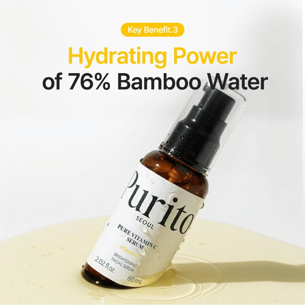 Purito SEOUL Pure Vitamin C Serum med 76 % bambusvann som bidrar til å tilføre huden fuktighet samtidig som serumet gir glød.