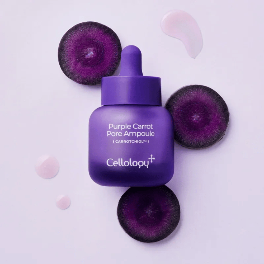 Cellology Purple Carrot Pore Ampoule med lilla gulrot og Carrotchiol for porepleie og en glattere hudfølelse.