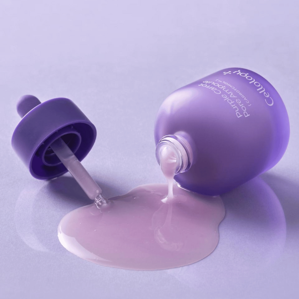 Cellology Purple Carrot Pore Ampoule med pipette og kremet serumtekstur for pleie av synlige porer.
