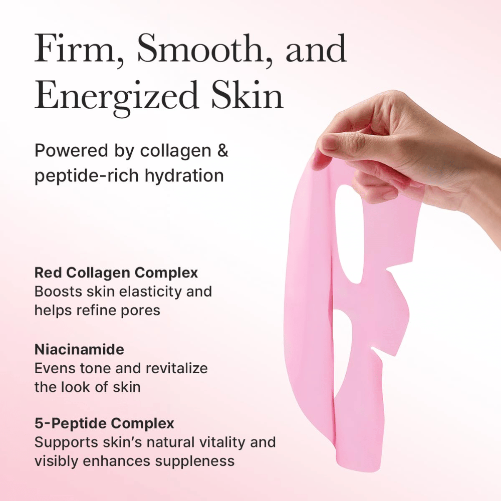 Fordeler med Arencia Red Collagen Jello Mask – beriket med rødt kollagen, niacinamid og peptider som styrker elastisitet, jevner hudtone og gir energi til huden.