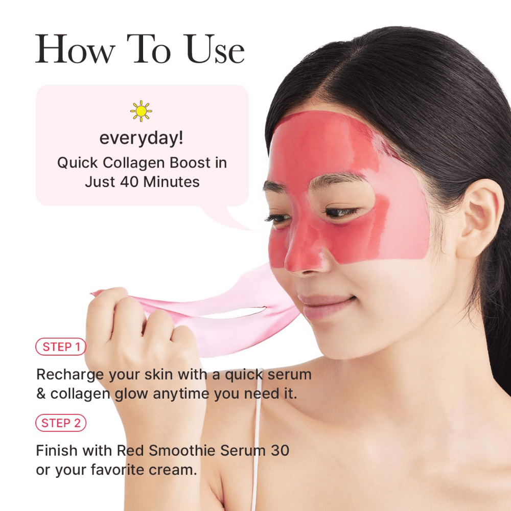 Hvordan bruke Arencia Red Collagen Jello Mask på dagtid – rask kollagenboost på 40 minutter for fastere hud, forbedret glød og smidigere hudstruktur.