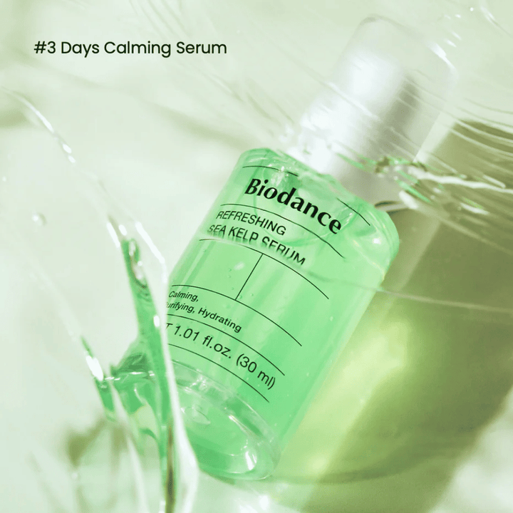 Biodance Refreshing Sea Kelp Serum i flytende tekstur – raskt absorberende formula for sensitiv og fet hud.