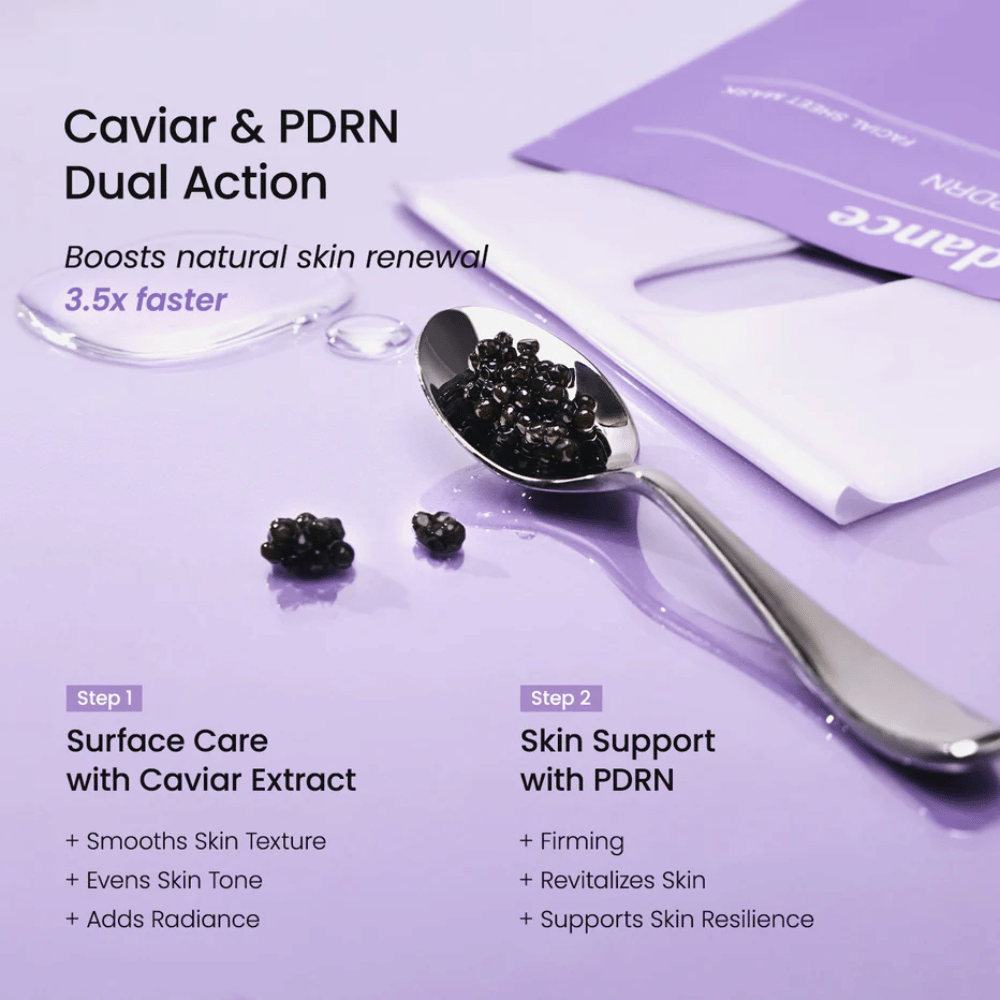 Kaviar og PDRN-ingredienser i Biodance Rejuvenating Caviar PDRN Real Deep Mask som styrker hudfornyelse og gir fastere hud