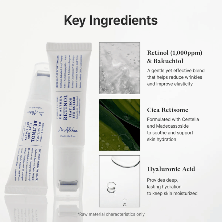 Dr. Althea Retinol Flat Iron Eye Roller med retinol, bakuchiol, cica og hyaluronsyre som fukter, beroliger og reduserer rynker.