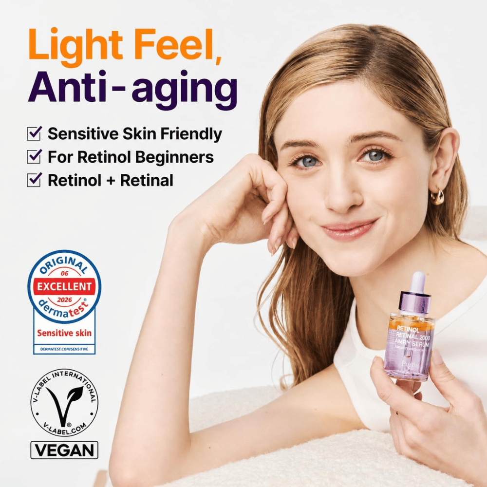 PURITO SEOUL Retinol Retinal 2000 NAD+ Serum – vegansk retinoidserum for anti-age, sensitiv hud og nybegynnere innen retinol.