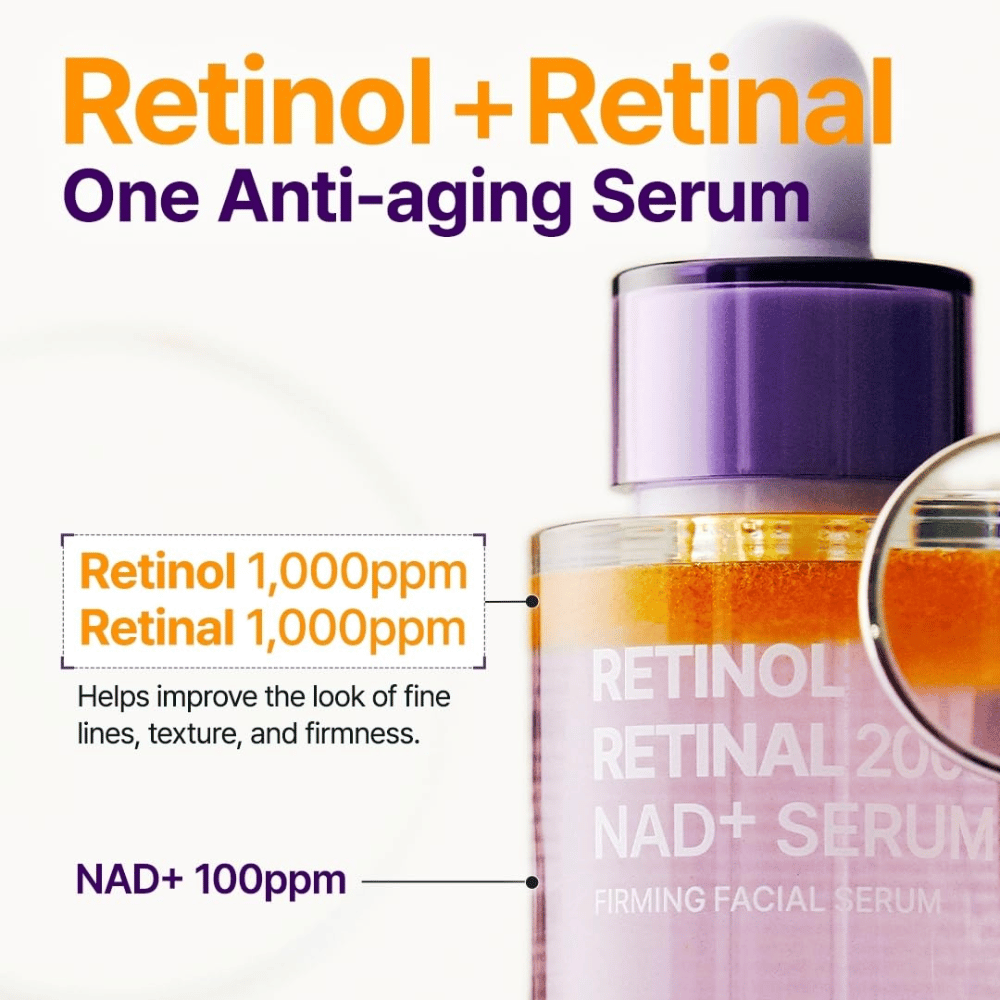 PURITO SEOUL Retinol Retinal 2000 NAD+ Serum med 1000 ppm retinol, 1000 ppm retinal og 100 ppm NAD+ for fine linjer, tekstur og fasthet.
