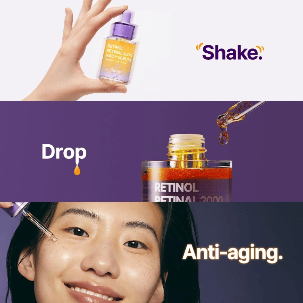 PURITO SEOUL Retinol Retinal 2000 NAD+ Serum – anti-age-serum med retinol og retinal som påføres med pipette for fastere og jevnere hud.