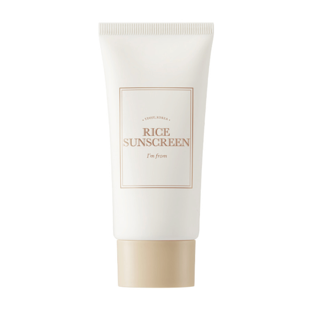 Tube med "I'm from" Rice Sunscreen SPF50+ PA++++, solkrem med risekstrakt.