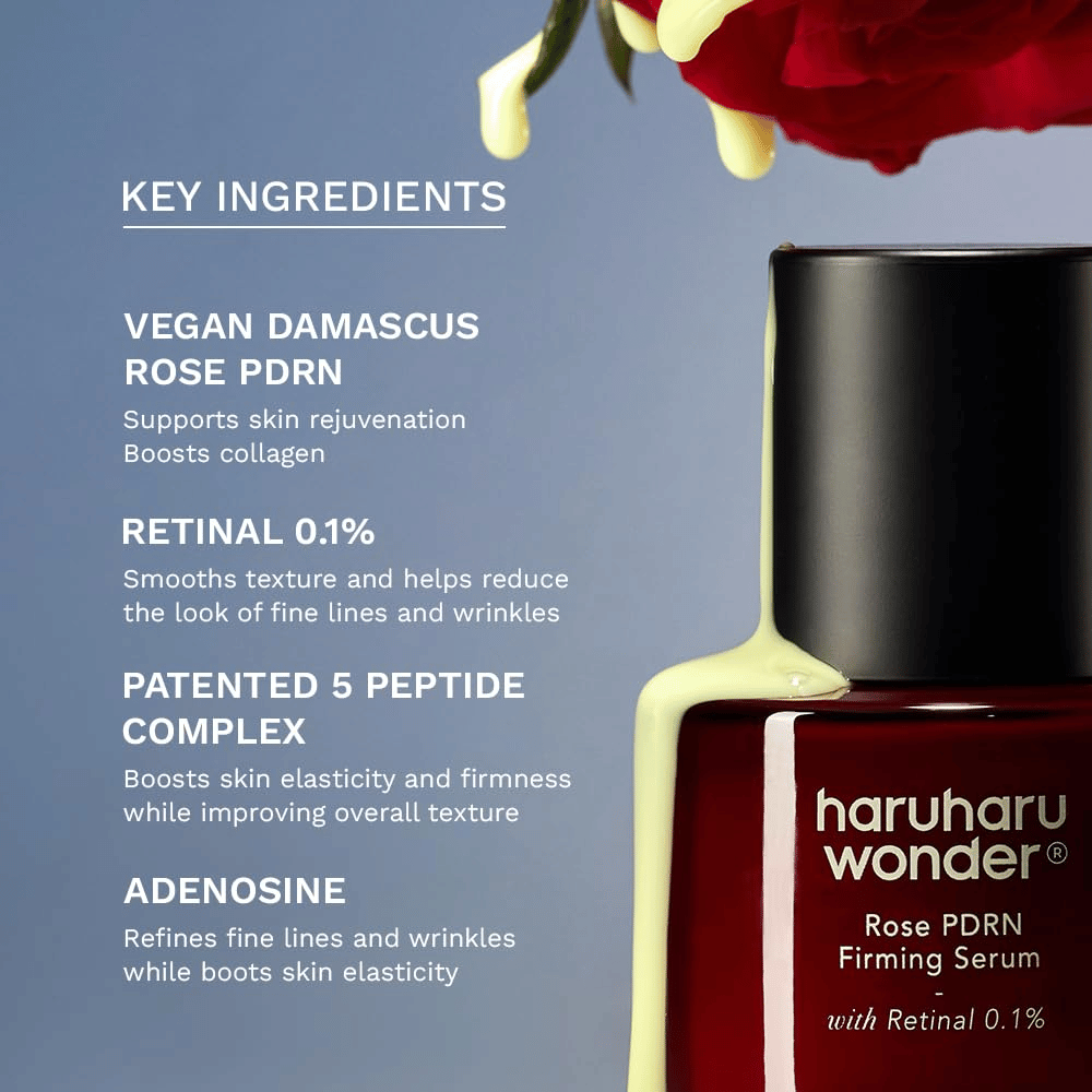 Haruharu Wonder Rose PDRN Firming Serum med vegansk Rose PDRN, retinal 0,1 %, peptider og adenosin