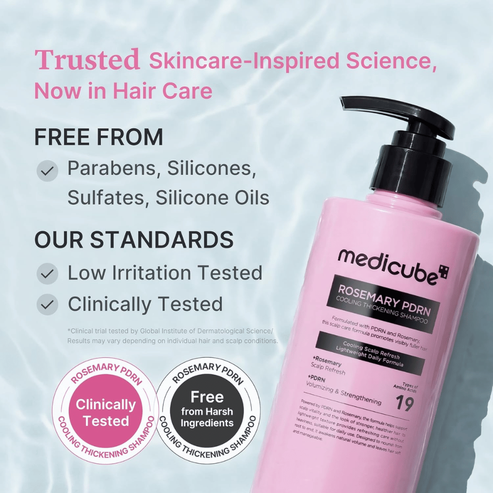 Medicube Rosemary PDRN Cooling Thickening Shampoo med klinisk testet formel uten sulfater, silikoner og parabener