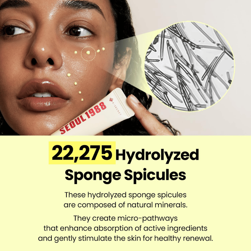 K-SECRET SEOUL 1988 Advanced Shot – formel med 22 275 hydrolyserte sponge spicules som kombineres med aktive hudpleieingredienser.