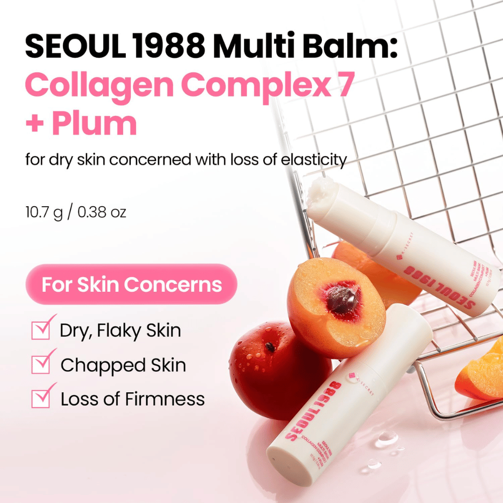 K-SECRET SEOUL 1988 Multi Balm Collagen Complex 7 + Plum 10,7 g – fuktighetsgivende balm for tørr hud og hud med redusert fasthet.