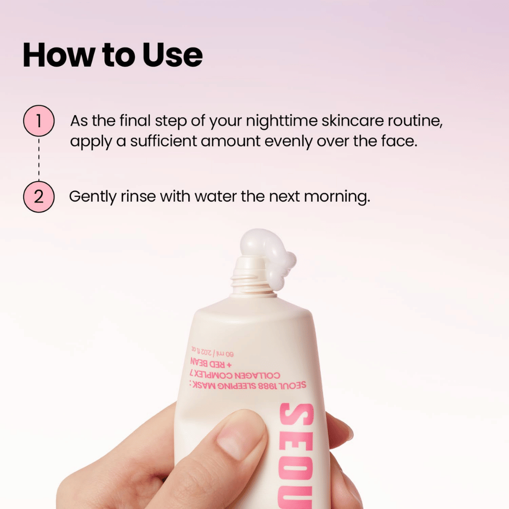 K-SECRET SEOUL 1988 Sleeping Mask – nattmaske med Collagen Complex 7 og Red Bean som påføres som siste steg i kveldsrutinen.