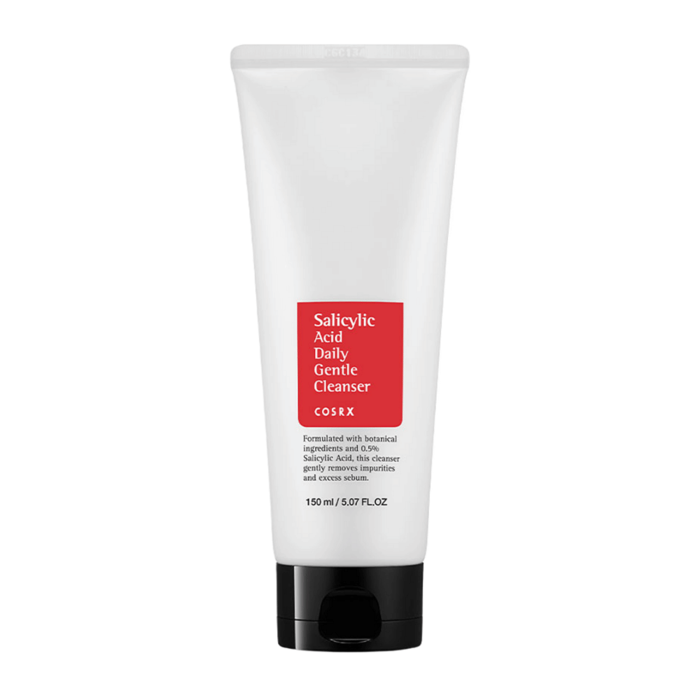 COSRX Salicylic Acid Daily Gentle Cleanser 150 ml i hvit tube med svart kork og rød etikett.
