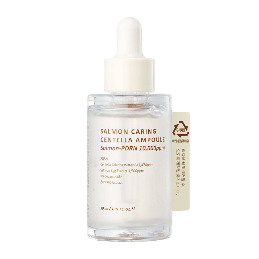 Heveblue Salmon Caring Centella Ampoule Salmon-PDRN 10,000ppm – koreansk serum for å berolige rødhet, styrke hudbarrieren og gi fuktet hud