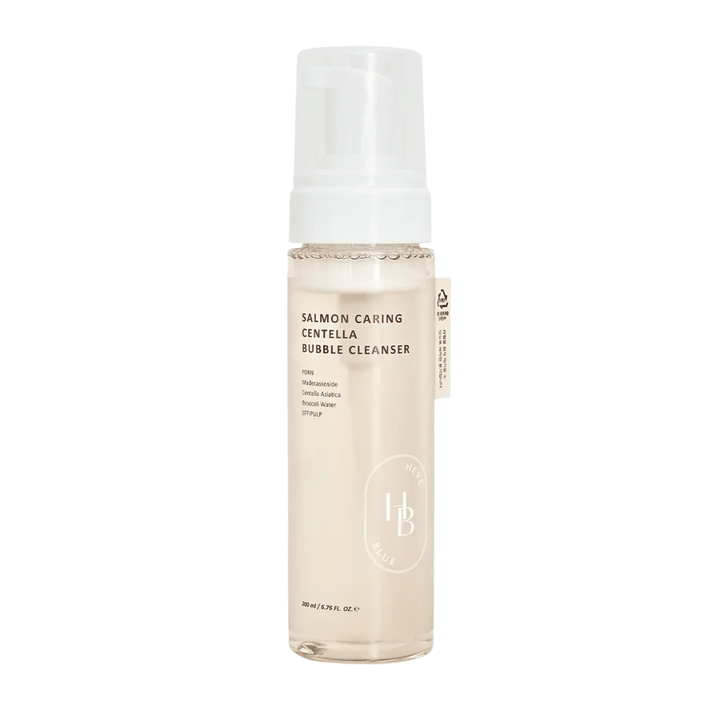 Heveblue Salmon Caring Centella Bubble Cleanser ansiktsrens – koreansk rensende skum med Centella Asiatica og PDRN som hjelper til med å rense porer, berolige huden og fukte.