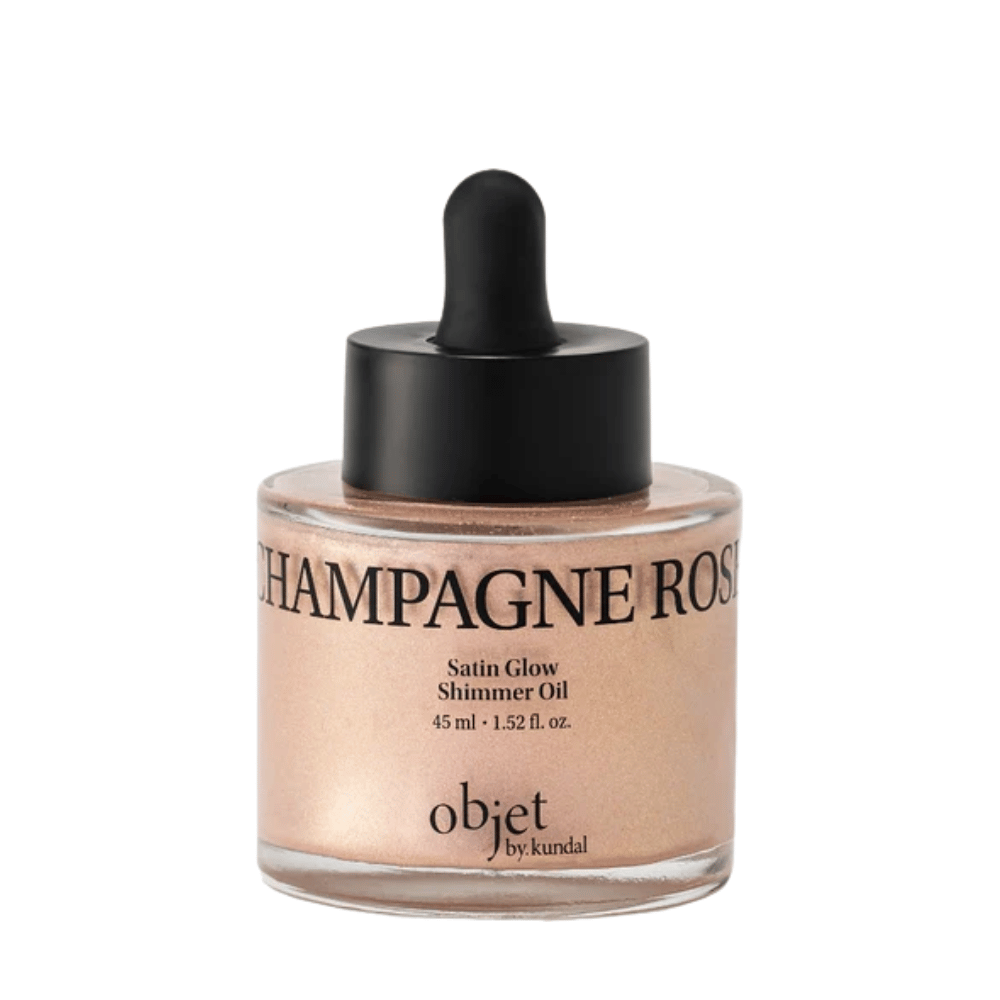 Objet by KUNDAL Satin Glow Shimmer Oil Champagne Rose 45 ml – glødgivende kroppsolje med fin roségullskimrende finish.