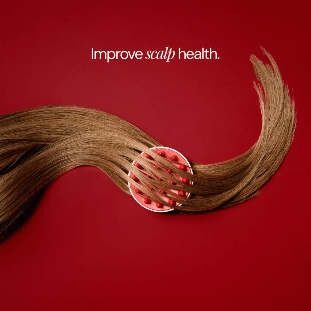 Scalp Massage Brush – rød og hvit massasjebørste med silikonpigger for hodebunnen