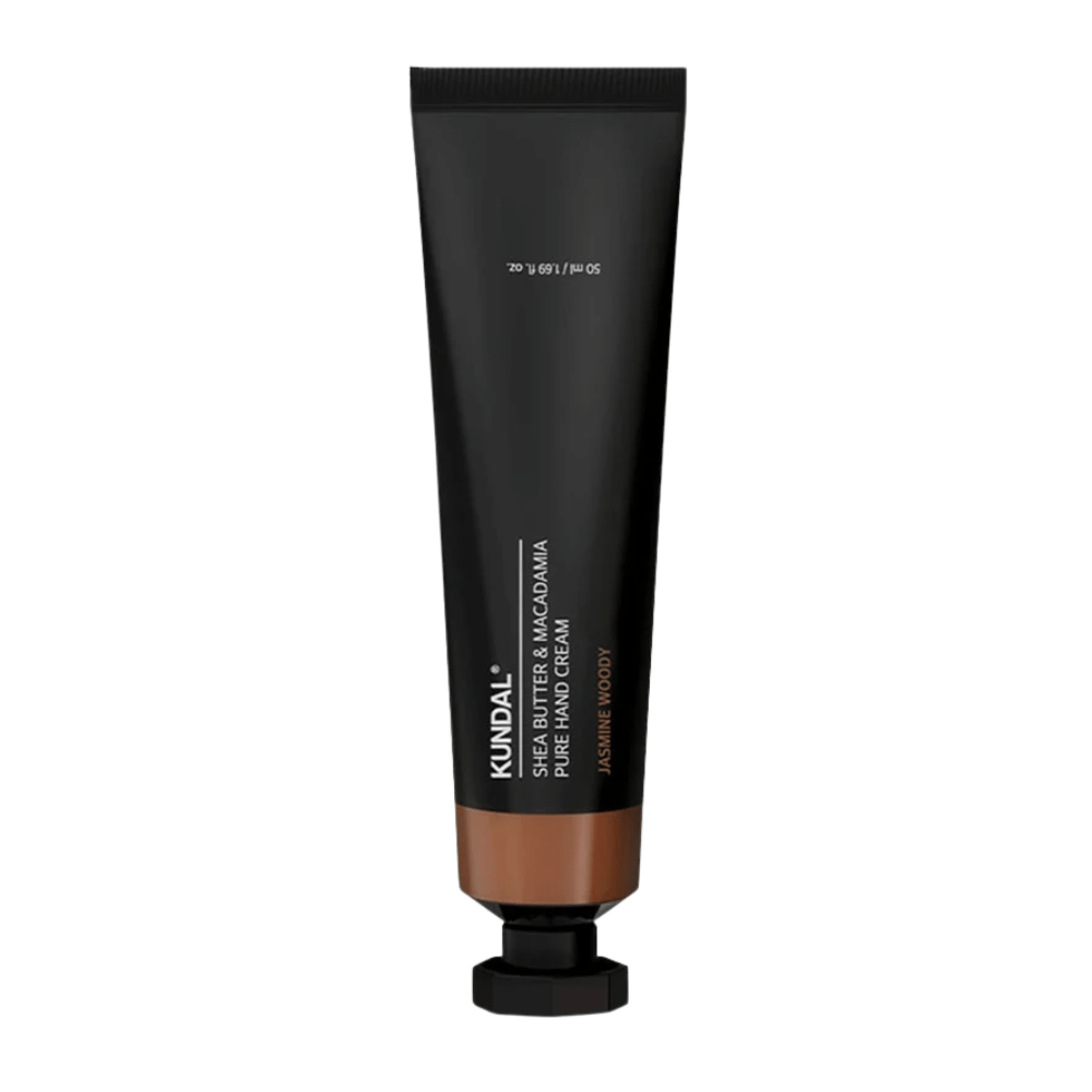 KUNDAL Shea Butter & Macadamia Pure Hand Cream Jasmine Woody stående på hvit bakgrunn – intenst fuktighetsgivende håndkrem med sheasmør og macadamia for daglig håndpleie.