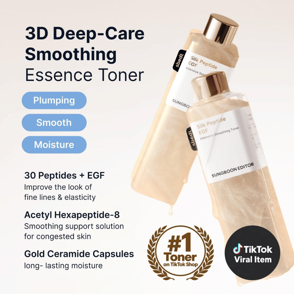 SUNGBOON EDITOR Silk Peptide EGF Intensive Smoothing Toner – essence toner med peptider, EGF og ceramider