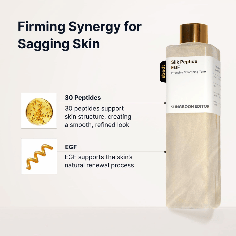 SUNGBOON EDITOR Silk Peptide EGF Intensive Smoothing Toner – toner med 30 peptider og EGF for jevnere hud