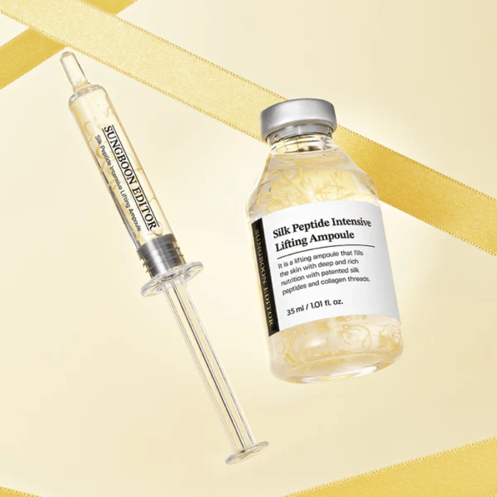 SUNGBOON EDITOR Silk Peptide Intensive Lifting Ampoule serum med silk peptides og kollagen som fukter huden, forbedrer elastisitet og gir fastere hud.