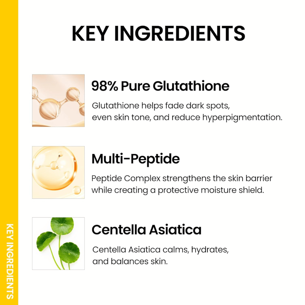 Ongredients Skin Barrier Glow Mist med glutathione, multi-peptide og Centella Asiatica som jevner ut hudtonen, beroliger huden og gir glød.