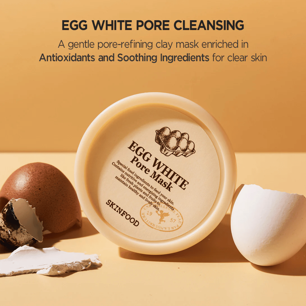 SKINFOODs Egg White Pore Mask 120g er ideell for hudforbedring.