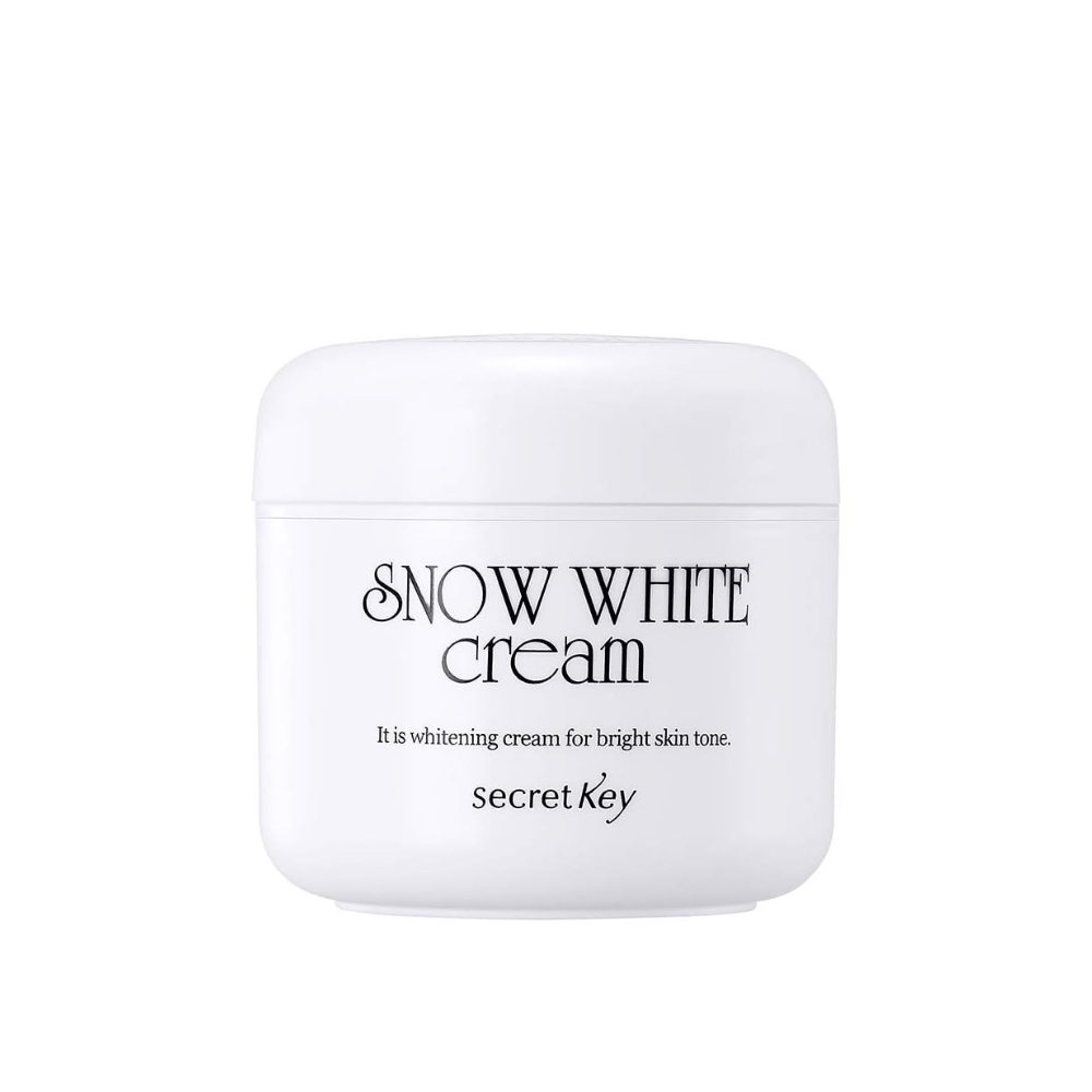 Produktbilde av Secret Key Snow White Cream i hvit boks med svart tekst mot hvit bakgrunn.