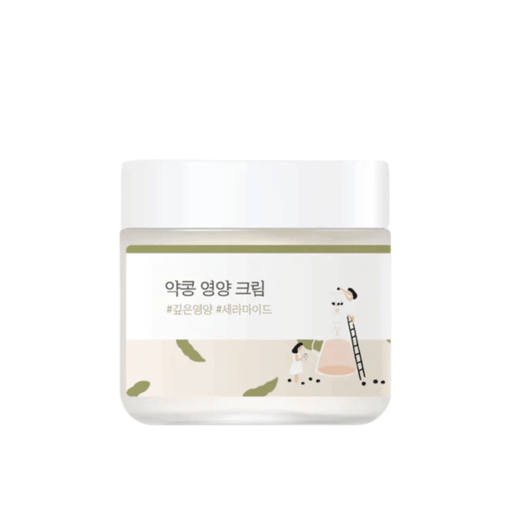 Mixsoon Soybean Nourishing Cream i glasskrukke med hvitt lokk og grønn etikett. En dypt nærende krem for tørr og sensitiv hud.