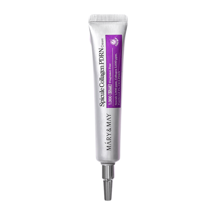 Mary & May Spicule Collagen PDRN Cream frilagt produktbilde, koreansk ansiktskrem for hudens elastisitet, gjenoppretting og forbedret hudstruktur.