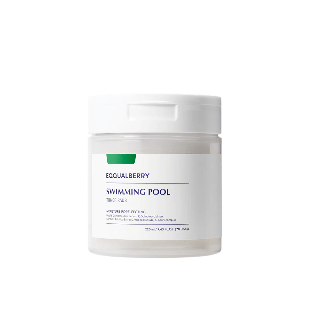 Produktbilde av Equalberry Swimming Pool Toner Pads – 70 fuktighetsgivende og porerensende pads med veganske ingredienser for en frisk og balansert hud.