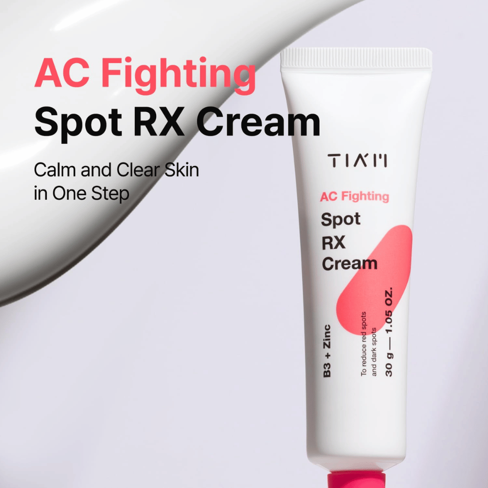 TIA'M AC Fighting Spot RX Cream – lugnande kräm som ger klarare hud i ett steg med vårdande ingredienser som B3 och zink.