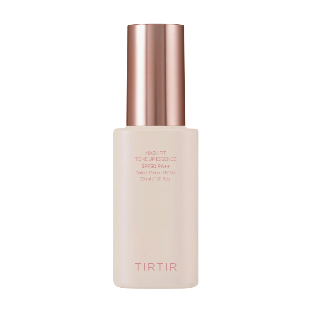 Produktbilde av "TIRTIR MASK FIT TONE UP ESSENCE" med SPF30 PA++, en tonet primer som beskytter mot UV-stråling. Innhold: 30 ml.