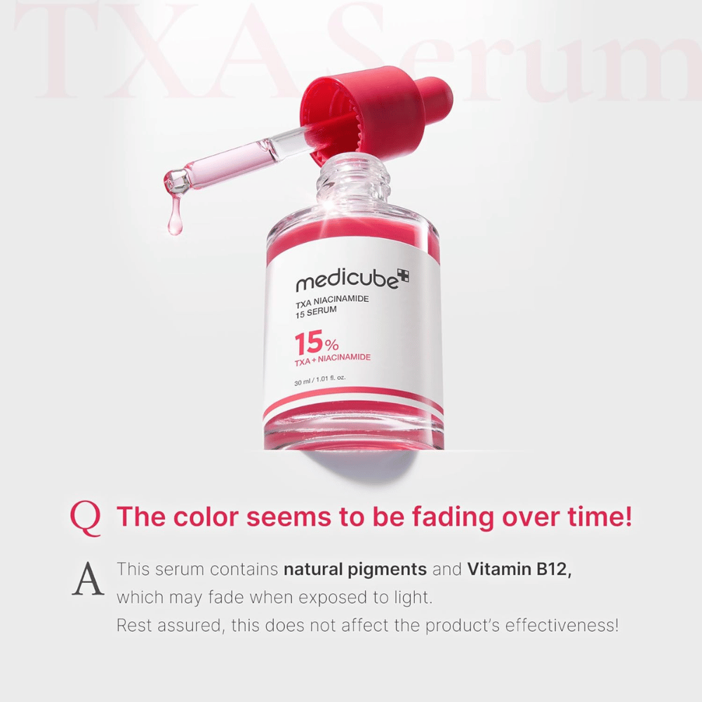 1. Medicube TXA Niacinamide 15 Serum 30 ml – serum med traneksamsyre og niacinamid der fargen kan falme ved lyseksponering