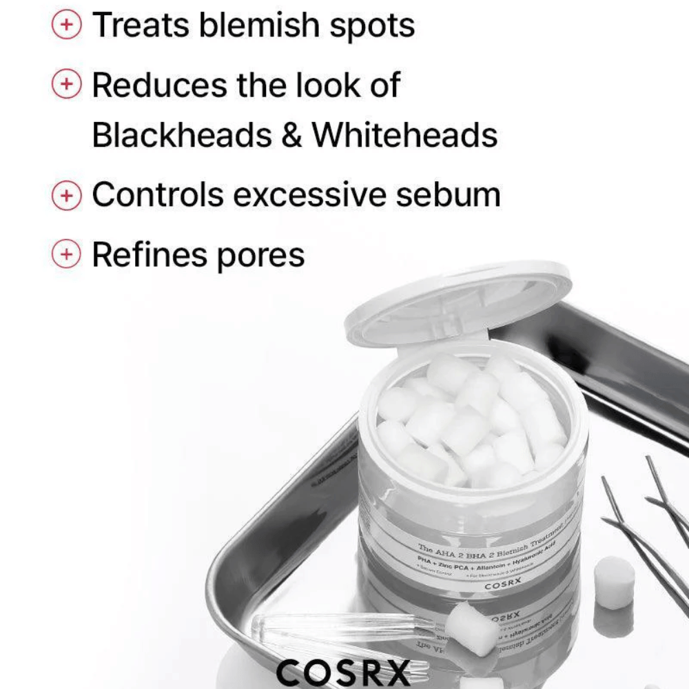 COSRX AHA 2 BHA 2 Blemish Treatment er effektiv for å behandle kviser, redusere synligheten av hudormer og hvite hudormer, kontrollere overflødig talg og forfine porene. Perfekt for en klarere hud.