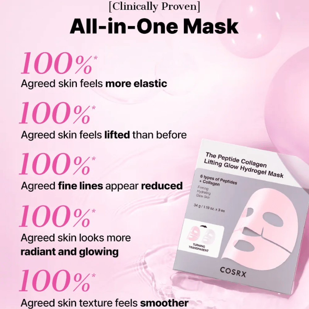 COSRX Peptide Collagen Mask – 100 % opplever fastere, mer elastisk og strålende hud med jevnere struktur.