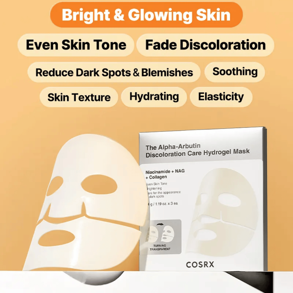COSRX Alpha-Arbutin Hydrogel Mask – Sheet mask som gir glød, jevnere hudtone, reduserer mørke flekker og forbedrer hudens elastisitet.