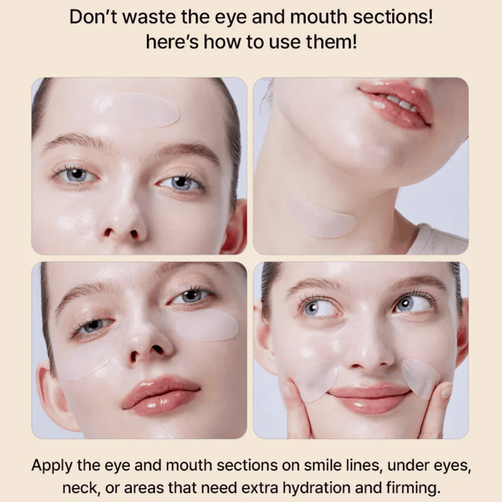 Bruk av COSRX Alpha-Arbutin Hydrogel Mask rundt øyne og munn – multifunksjonell Sheet mask som gir ekstra fuktighet og fasthet der huden trenger det mest.