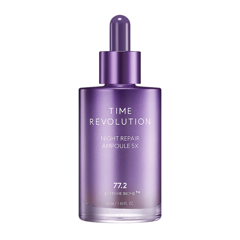 5. MISSHA Time Revolution Night Repair Ampoule 5X 50 ml – konsentrert nattampulle i lilla glassflaske med pipette